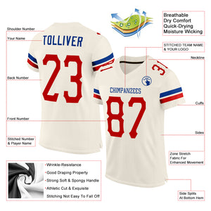 Custom Cream Red-Royal Mesh Authentic Football Jersey