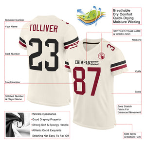 Custom Cream Black-Crimson Mesh Authentic Football Jersey