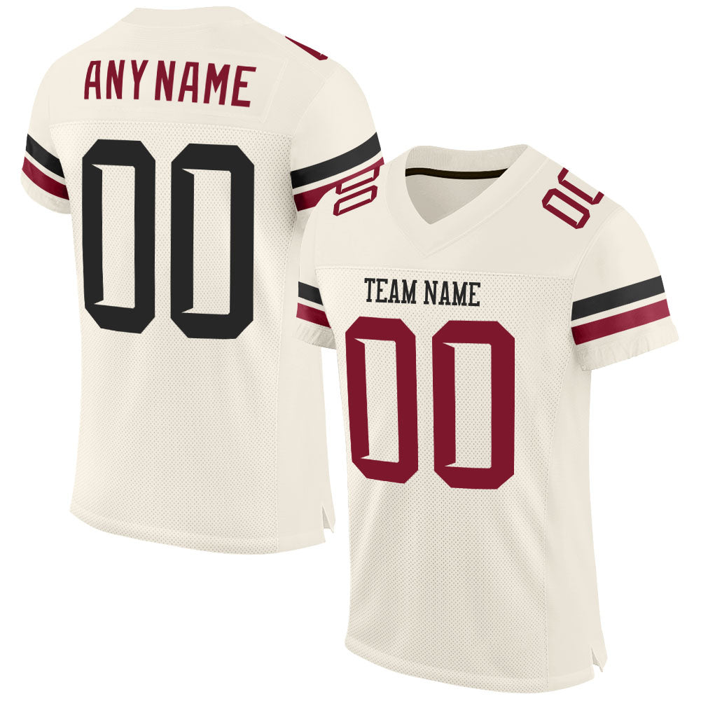 Custom Cream Black-Crimson Mesh Authentic Football Jersey