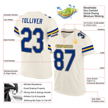 Custom Cream Royal-Gold Mesh Authentic Football Jersey