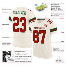 Load image into Gallery viewer, Custom Cream Red-Green Mesh Authentic Football Jersey
