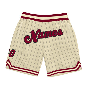 Custom Cream Black Pinstripe Maroon-Black Authentic Basketball Shorts