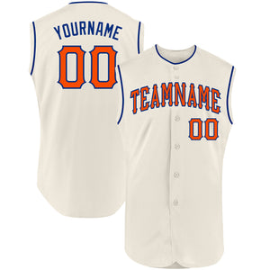 Custom Cream Orange-Royal Authentic Sleeveless Baseball Jersey