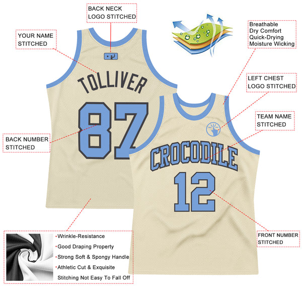 Custom Light Blue Black-White Authentic Throwback Basketball Jersey