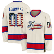 Load image into Gallery viewer, Custom Cream Vintage USA Flag Royal-Red Hockey Jersey
