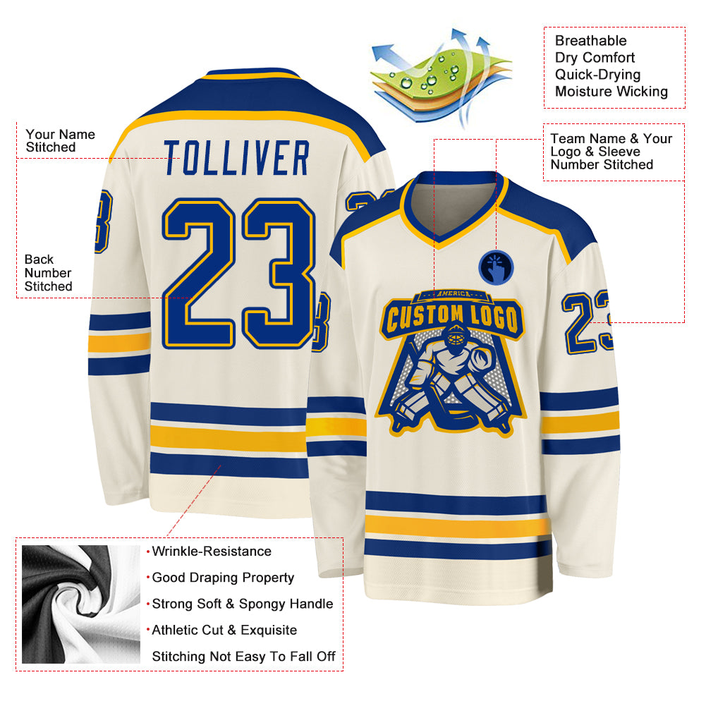 Custom Cream Royal-Gold Hockey Jersey Sale– Fcustom