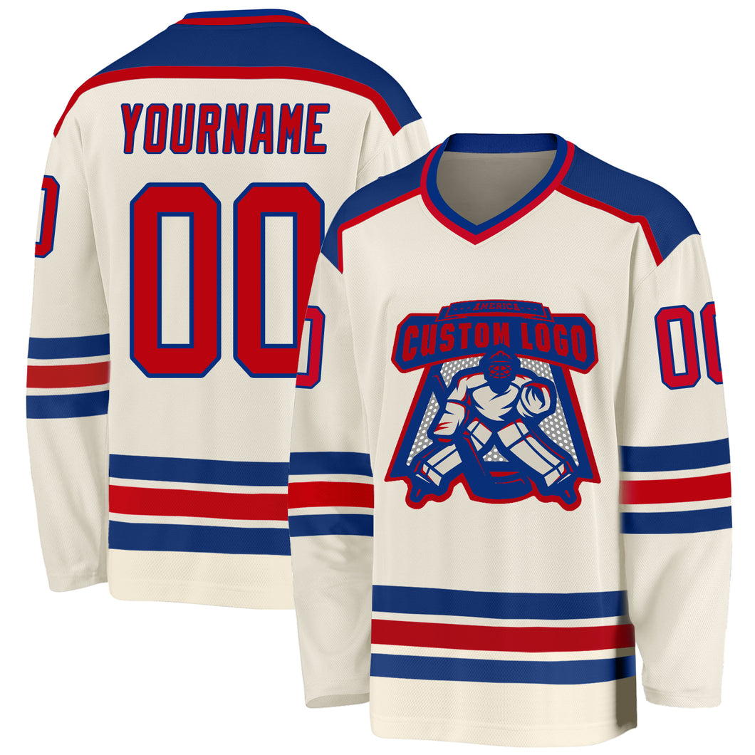 Custom Cream Red-Royal Hockey Jersey