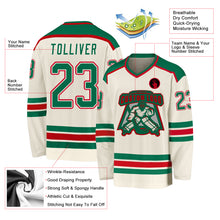 Load image into Gallery viewer, Custom Cream Kelly Green-Red Hockey Jersey
