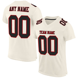 Custom Cream Black-Red Mesh Authentic Football Jersey