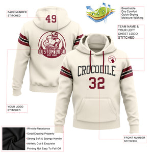 Custom Stitched Cream Crimson-Black Football Pullover Sweatshirt Hoodie