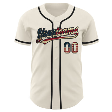 Custom American Flag Patriotic Black Cream Pinstripe Vintage USA Flag-Cream  Baseball Jersey