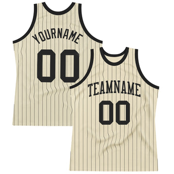 Custom Black White Pinstripe Black-White Authentic Basketball Jersey