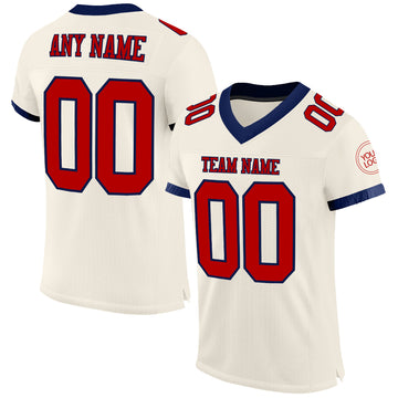 Custom Cream Red-Navy Mesh Authentic Football Jersey