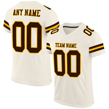 Custom Cream Brown-Gold Mesh Authentic Football Jersey