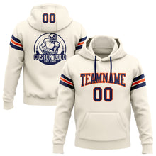 Load image into Gallery viewer, Custom Stitched Cream Navy-Orange Football Pullover Sweatshirt Hoodie
