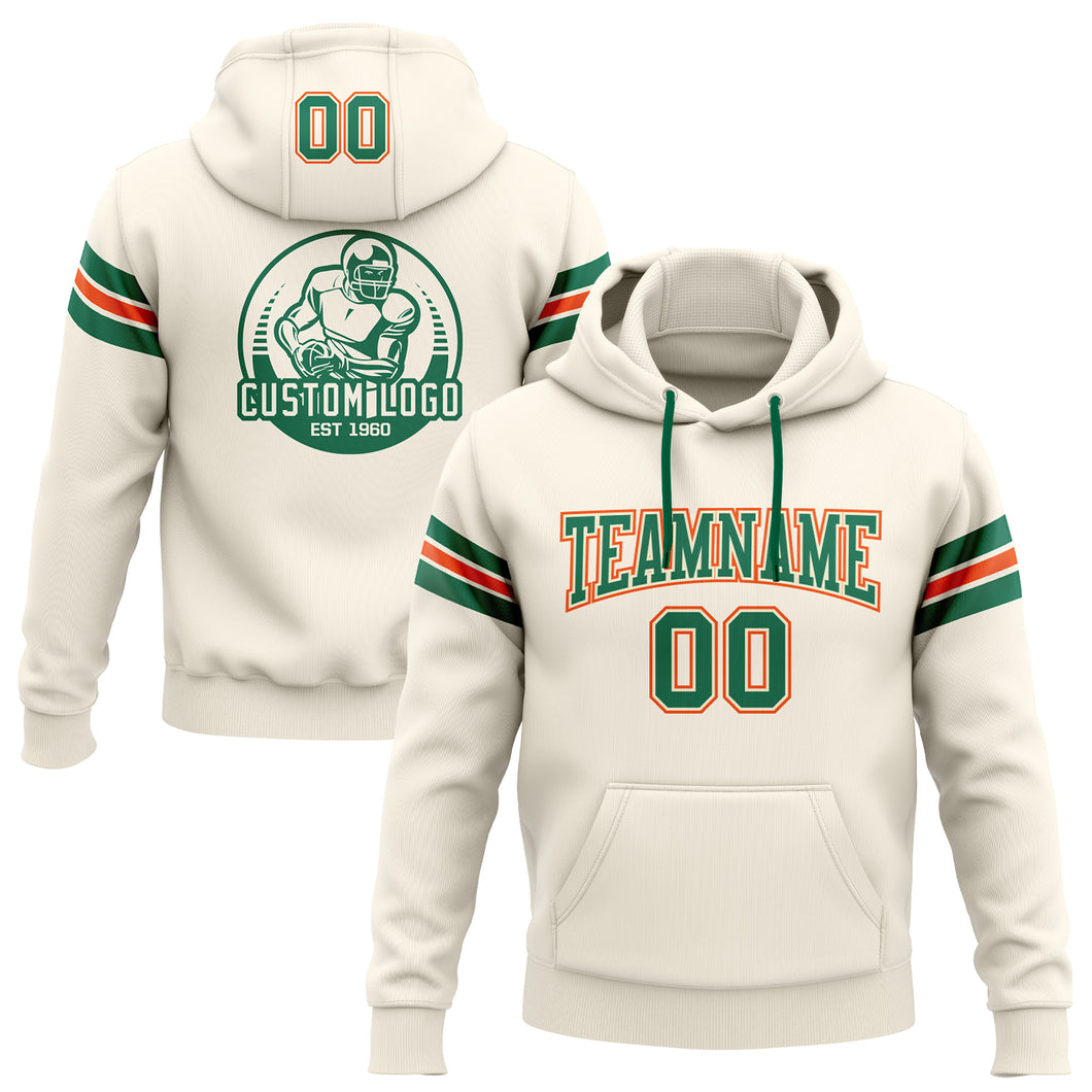 Custom Stitched Cream Kelly Green-Orange Football Pullover Sweatshirt Hoodie