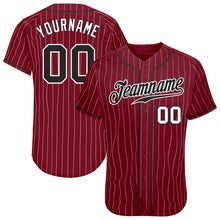 Load image into Gallery viewer, Custom Crimson White Pinstripe Black-White Authentic Baseball Jersey
