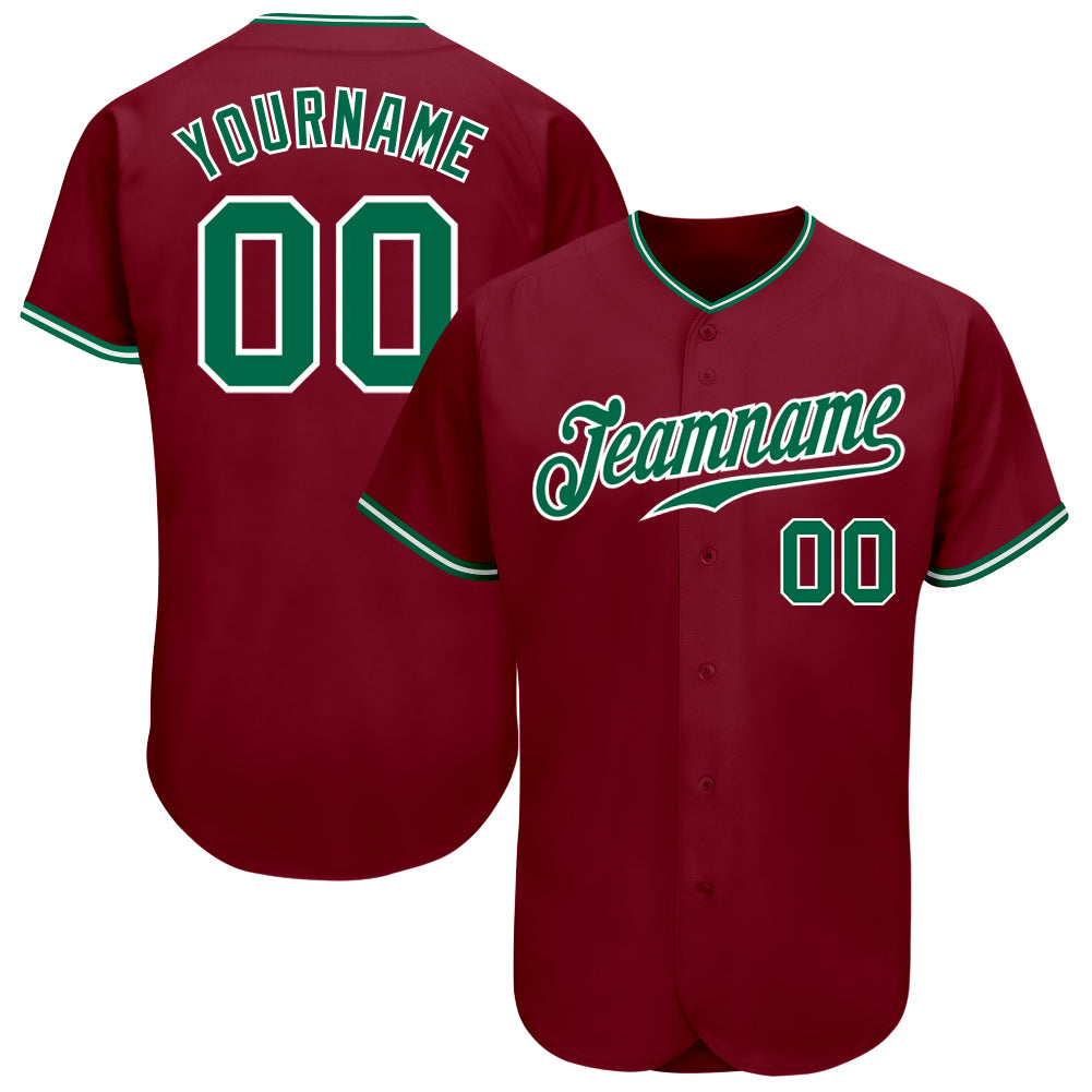 Custom Crimson Kelly Green-White Authentic Baseball Jersey