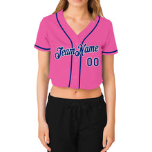 Load image into Gallery viewer, Custom Women&#39;s Pink Royal-White V-Neck Cropped Baseball Jersey
