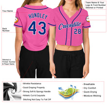 Load image into Gallery viewer, Custom Women&#39;s Pink Royal-White V-Neck Cropped Baseball Jersey
