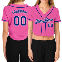 Load image into Gallery viewer, Custom Women&#39;s Pink Royal-White V-Neck Cropped Baseball Jersey
