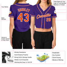 Load image into Gallery viewer, Custom Women&#39;s Purple Orange-White V-Neck Cropped Baseball Jersey
