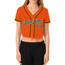 Load image into Gallery viewer, Custom Women&#39;s Orange Green-White V-Neck Cropped Baseball Jersey
