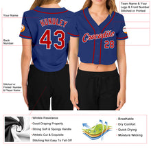 Load image into Gallery viewer, Custom Women&#39;s Royal Red-White V-Neck Cropped Baseball Jersey
