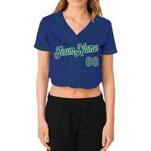 Load image into Gallery viewer, Custom Women&#39;s Royal Kelly Green-White V-Neck Cropped Baseball Jersey
