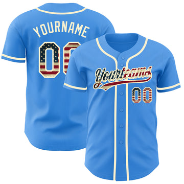 Custom Electric Blue Vintage USA Flag-Cream Authentic Baseball Jersey