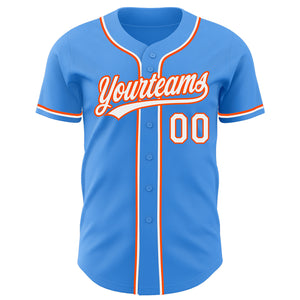 Custom Electric Blue White-Orange Authentic Baseball Jersey