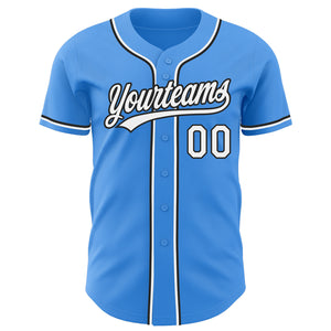 Custom Electric Blue White-Black Authentic Baseball Jersey