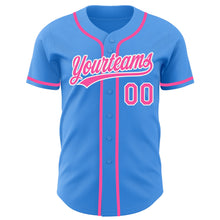 Load image into Gallery viewer, Custom Electric Blue Pink-White Authentic Baseball Jersey
