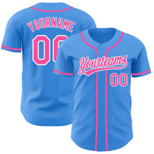 Load image into Gallery viewer, Custom Electric Blue Pink-White Authentic Baseball Jersey
