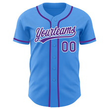 Load image into Gallery viewer, Custom Electric Blue Purple-White Authentic Baseball Jersey
