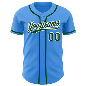 Custom Electric Blue Green-White Authentic Baseball Jersey