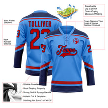 Load image into Gallery viewer, Custom Powder Blue Red-Navy Hockey Lace Neck Jersey
