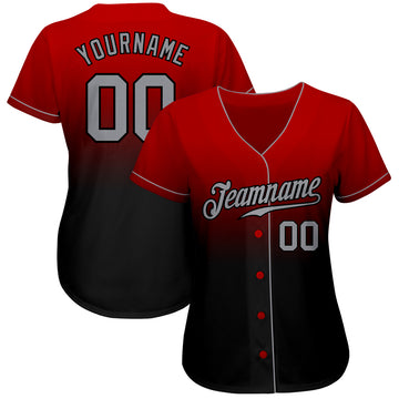 Custom Red Gray-Black Authentic Fade Fashion Baseball Jersey