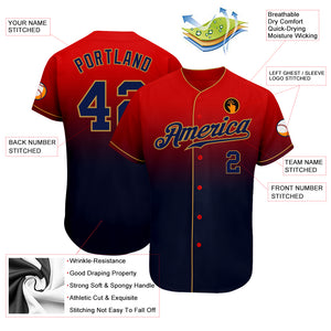 Custom Red Navy-Old Gold Authentic Fade Fashion Baseball Jersey