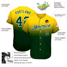 Load image into Gallery viewer, Custom Yellow Green-White Authentic Fade Fashion Baseball Jersey
