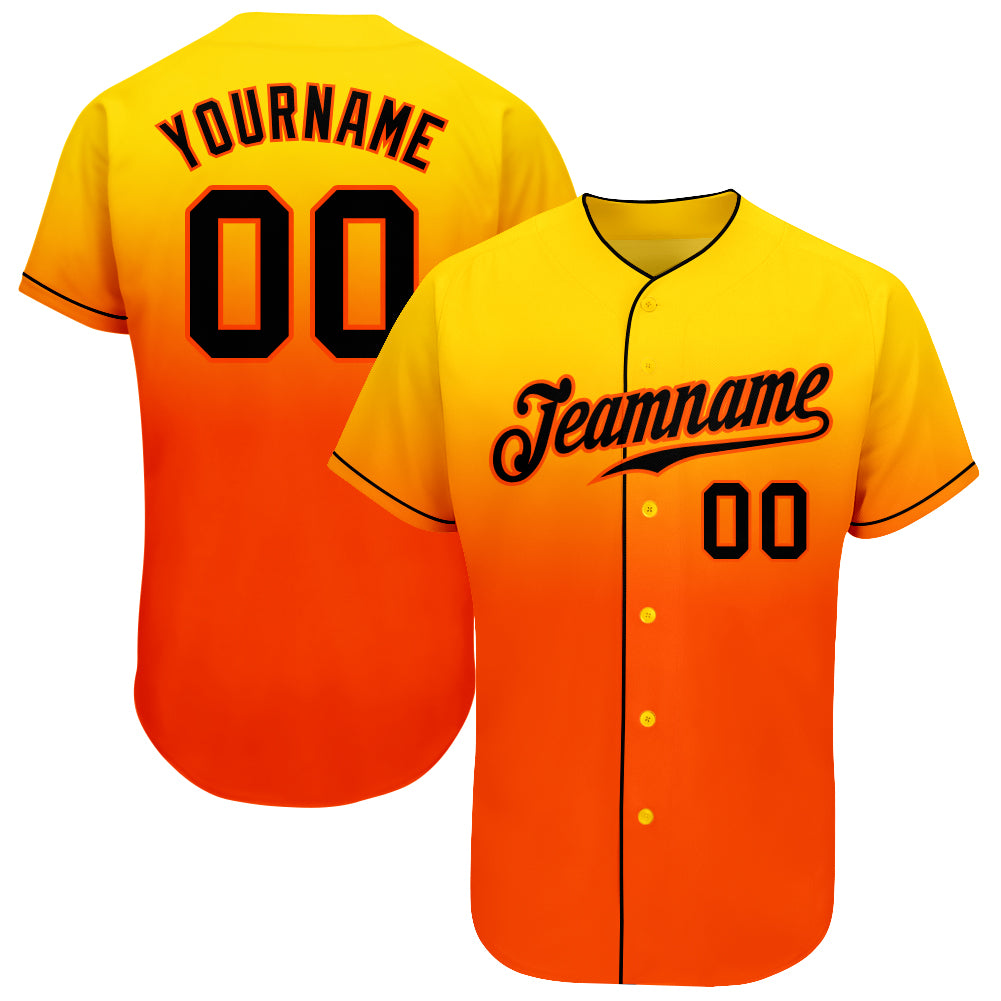 Custom Yellow Black-Orange Authentic Fade Fashion Baseball Jersey