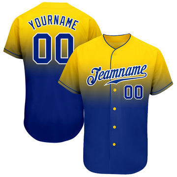 Custom Yellow Royal-White Authentic Fade Fashion Baseball Jersey