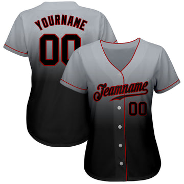 Custom Gray Black-Red Authentic Fade Fashion Baseball Jersey