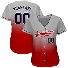 Load image into Gallery viewer, Custom Gray Navy-Red Authentic Fade Fashion Baseball Jersey
