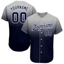 Load image into Gallery viewer, Custom Gray Navy-White Authentic Fade Fashion Baseball Jersey
