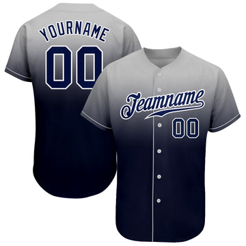 Custom Gray Navy-White Authentic Fade Fashion Baseball Jersey