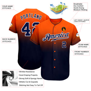 Custom Orange Navy-White Authentic Fade Fashion Baseball Jersey