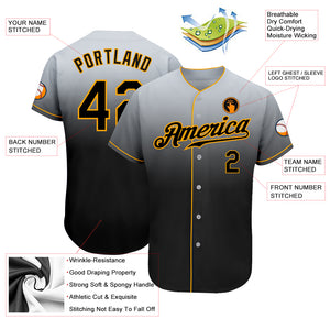 Custom Gray Black-Gold Authentic Fade Fashion Baseball Jersey