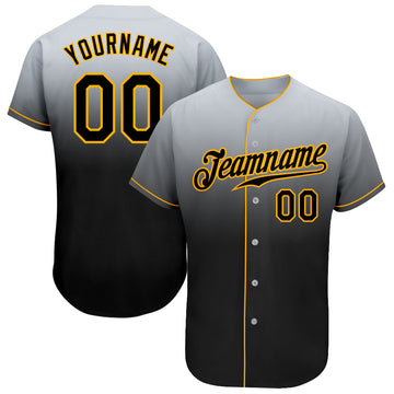 Custom Gray Black-Gold Authentic Fade Fashion Baseball Jersey