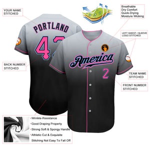 Custom Gray Pink-Black Authentic Fade Fashion Baseball Jersey